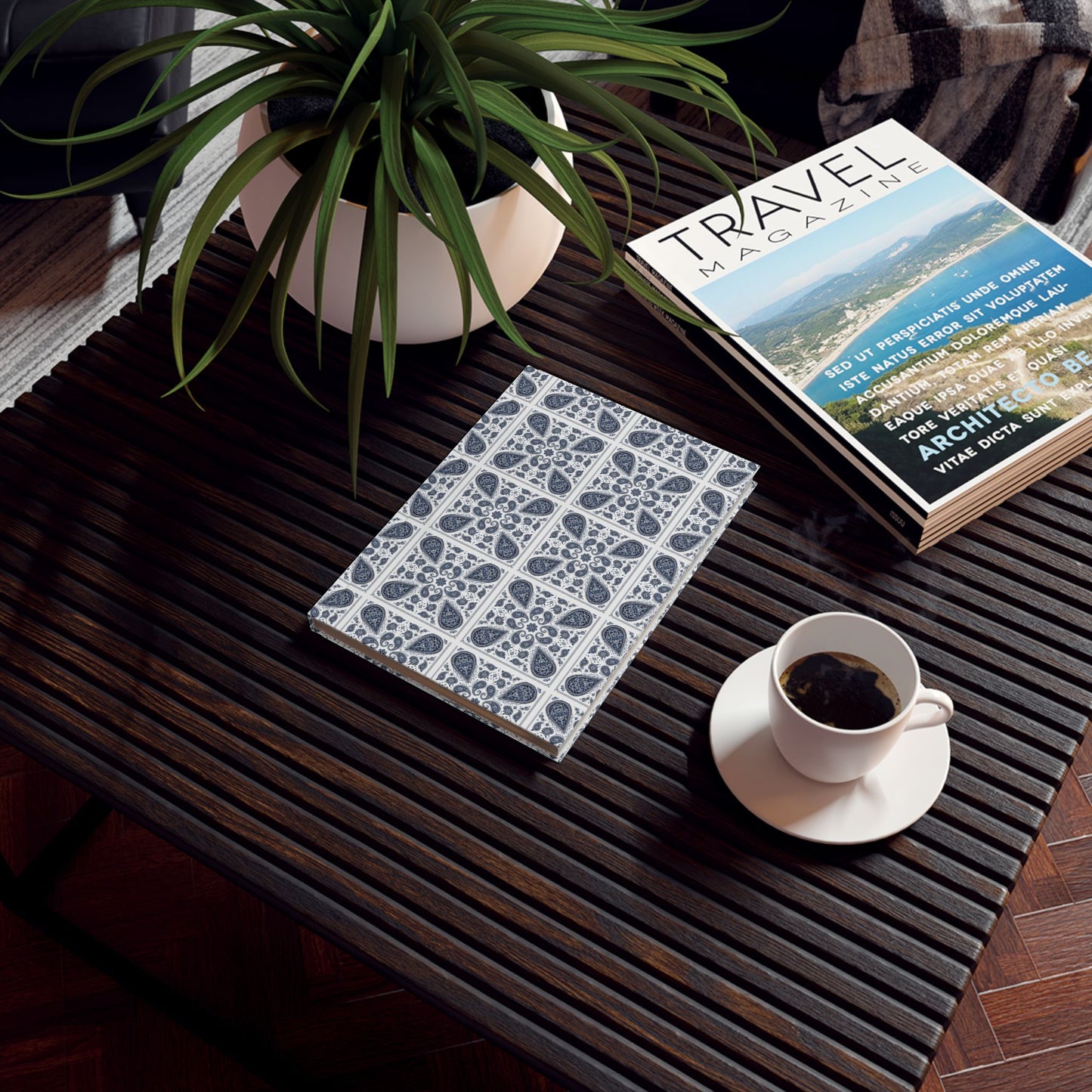 Smokey Blues Paisley Pattern— Hardback Blank or Ruled Notebook