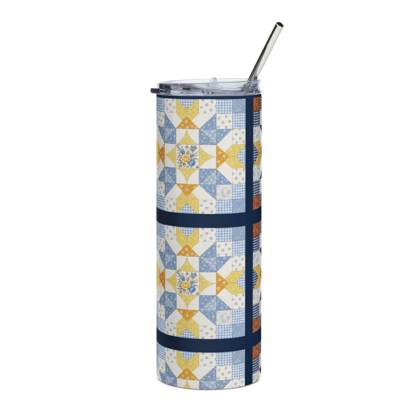 Copy of 20oz Stainless Tumbler — Vintage Blue Florals Quilt Patchwork Design