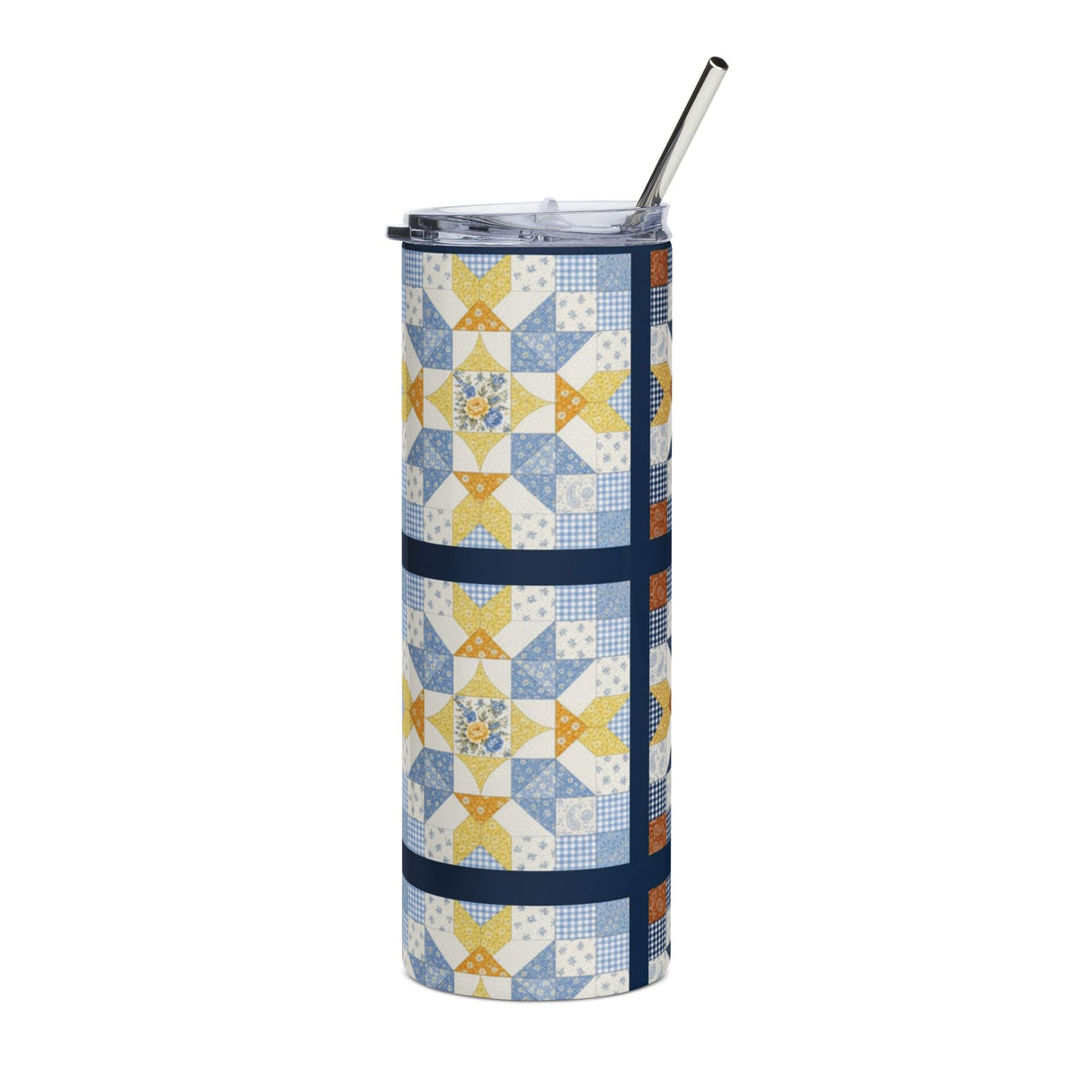 Copy of 20oz Stainless Tumbler — Vintage Blue Florals Quilt Patchwork Design