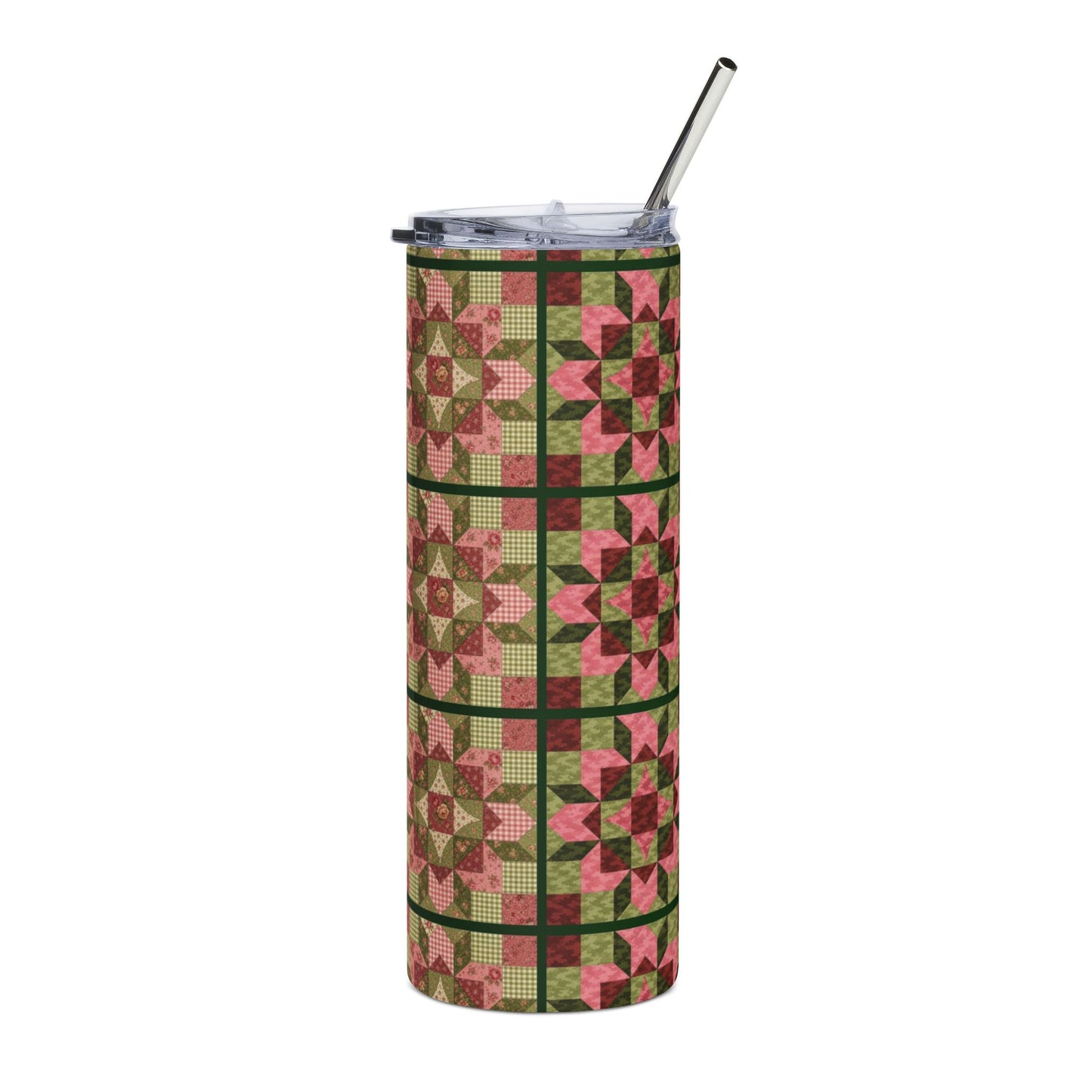 20oz Stainless Tumbler — Vintage Floral Quilt Patchwork Design