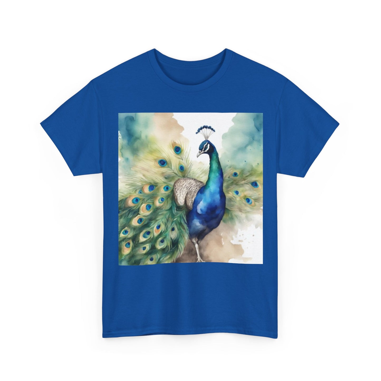Watercolor of Proud Peacock Display Cotton T-shirt