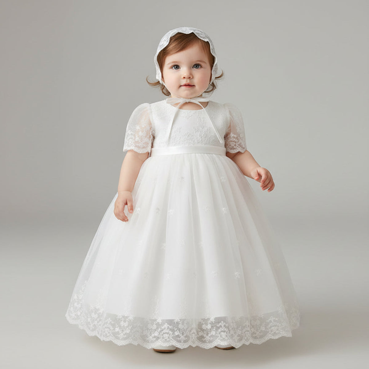 White Infant Short-sleeved Christening/Baptism Dress