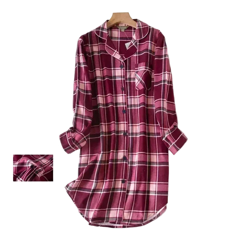 Pretty Red, Plum Plaid Prints Knee-length Nightshirt – Classic Country
