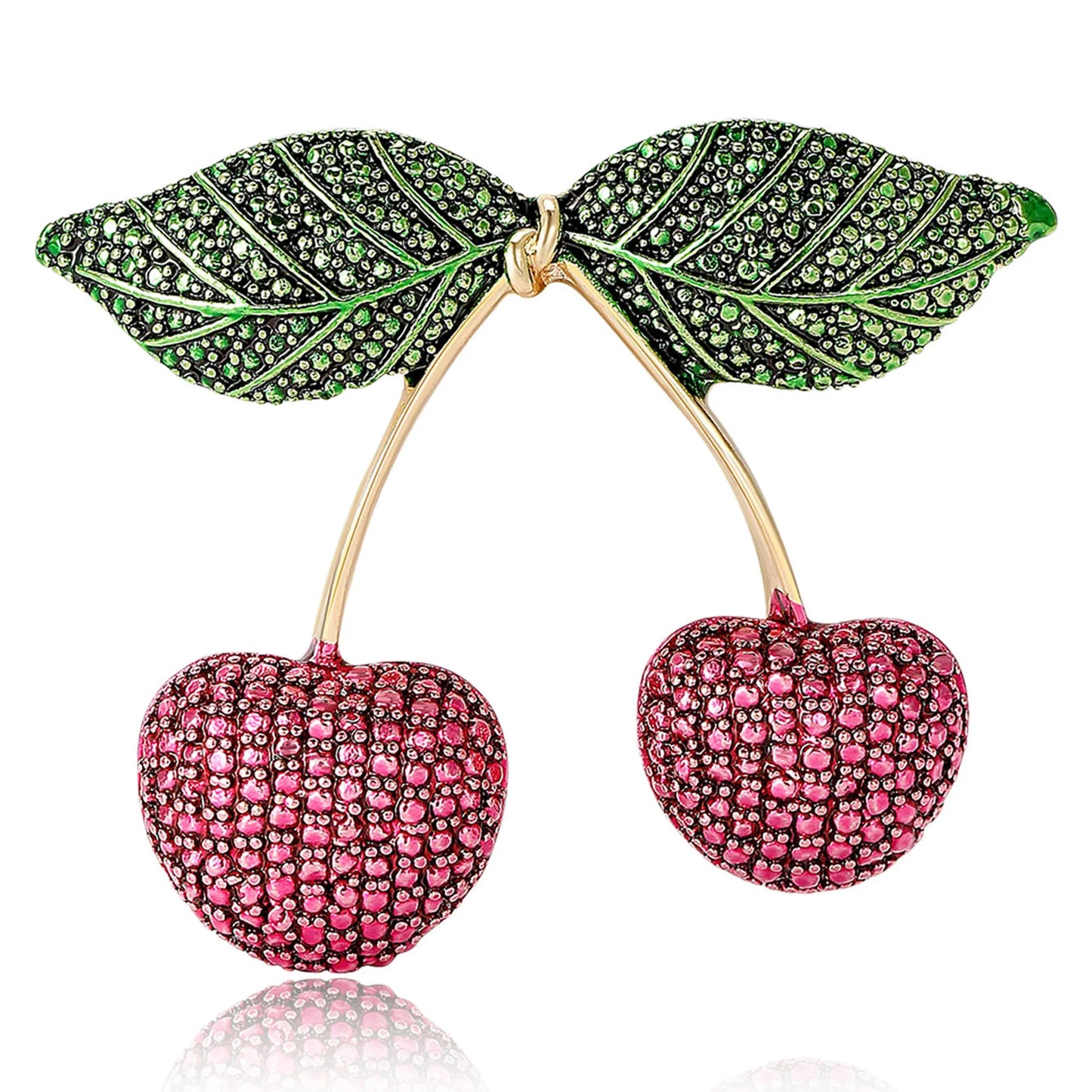 Bead-Textured Classic Country Cherries Motif Brooch