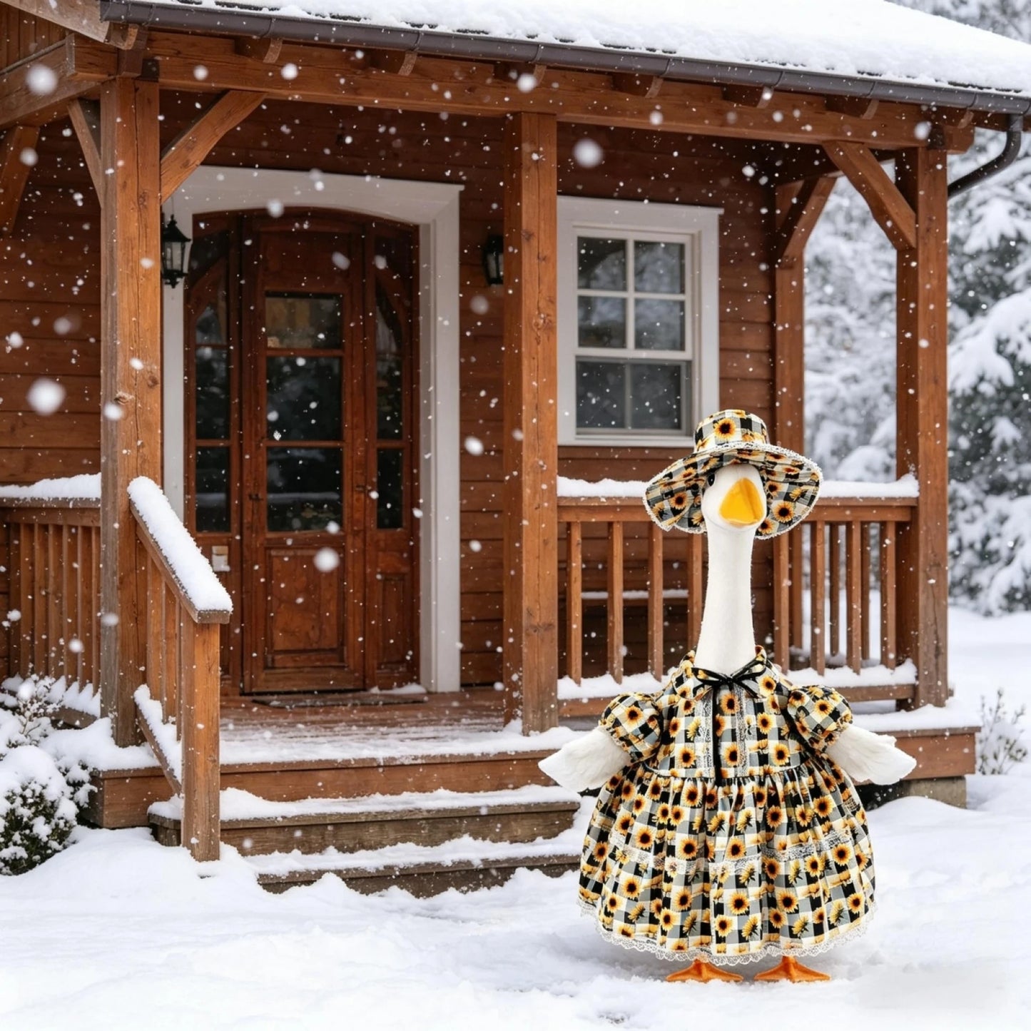 Porch Goose Summer Outfit Cute Sunflower Dress and Sun Hat Set for 23 Inch Lawn Goose Statue Clothes
