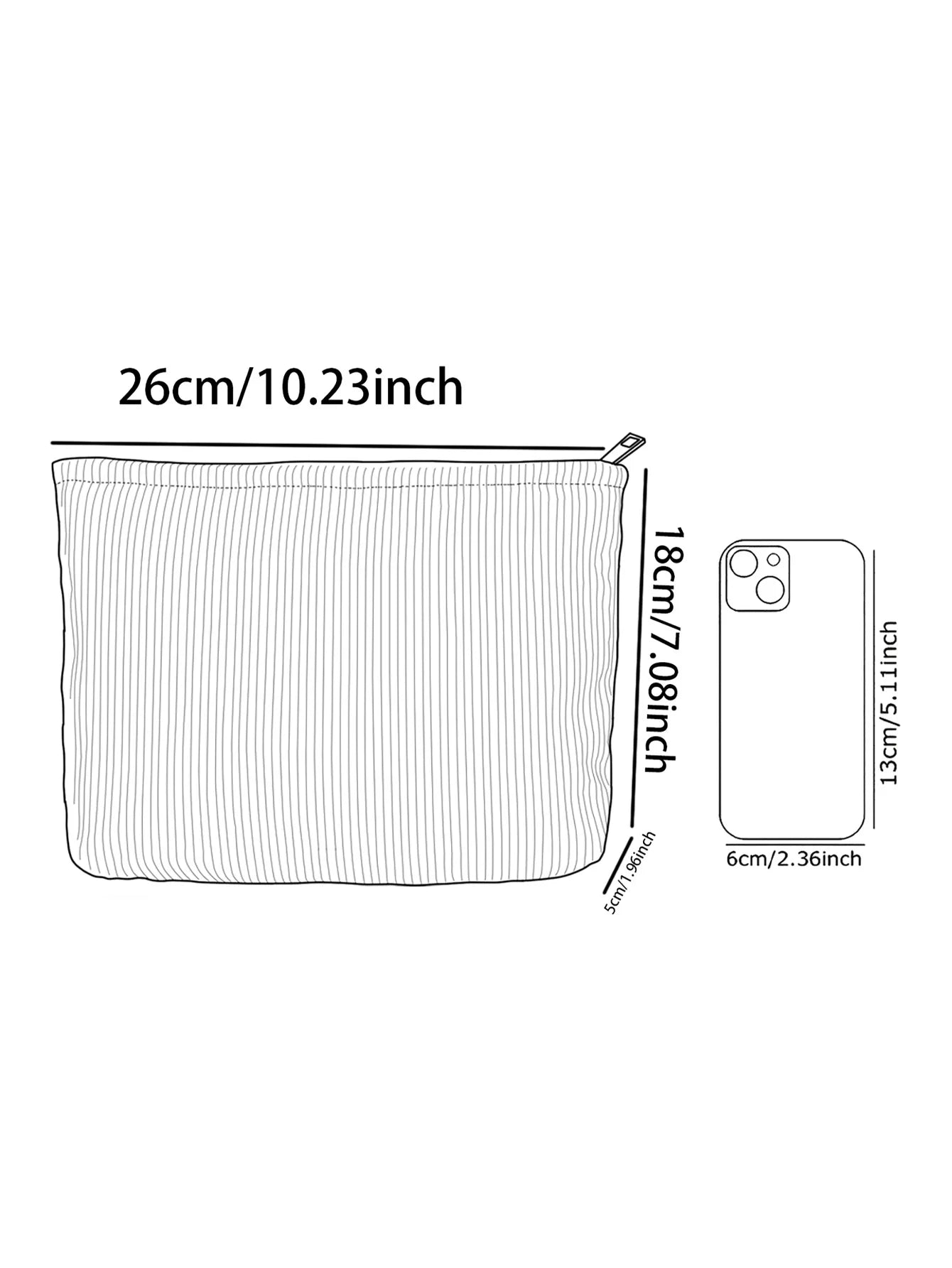 Daisy patterned corduroy makeup bag, lightweight zipper pouch, multifunctional lined bag for cosmetics
