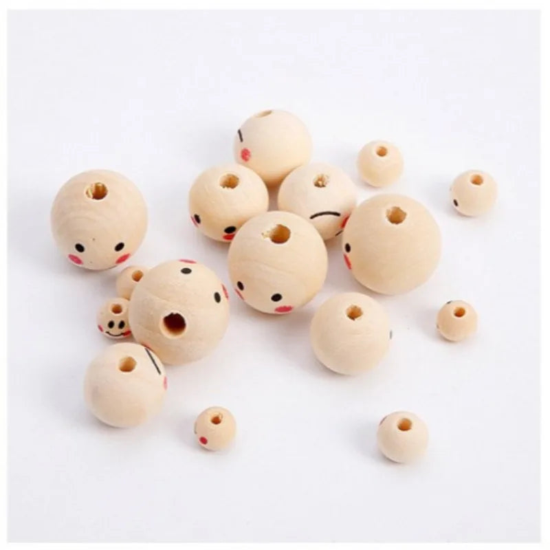 Wooden Beads Natural Face Beads Ball Wood Beads Loose Spacer Bead for Angel Heads DIY Jewelry Bracelet Necklace Craft Making