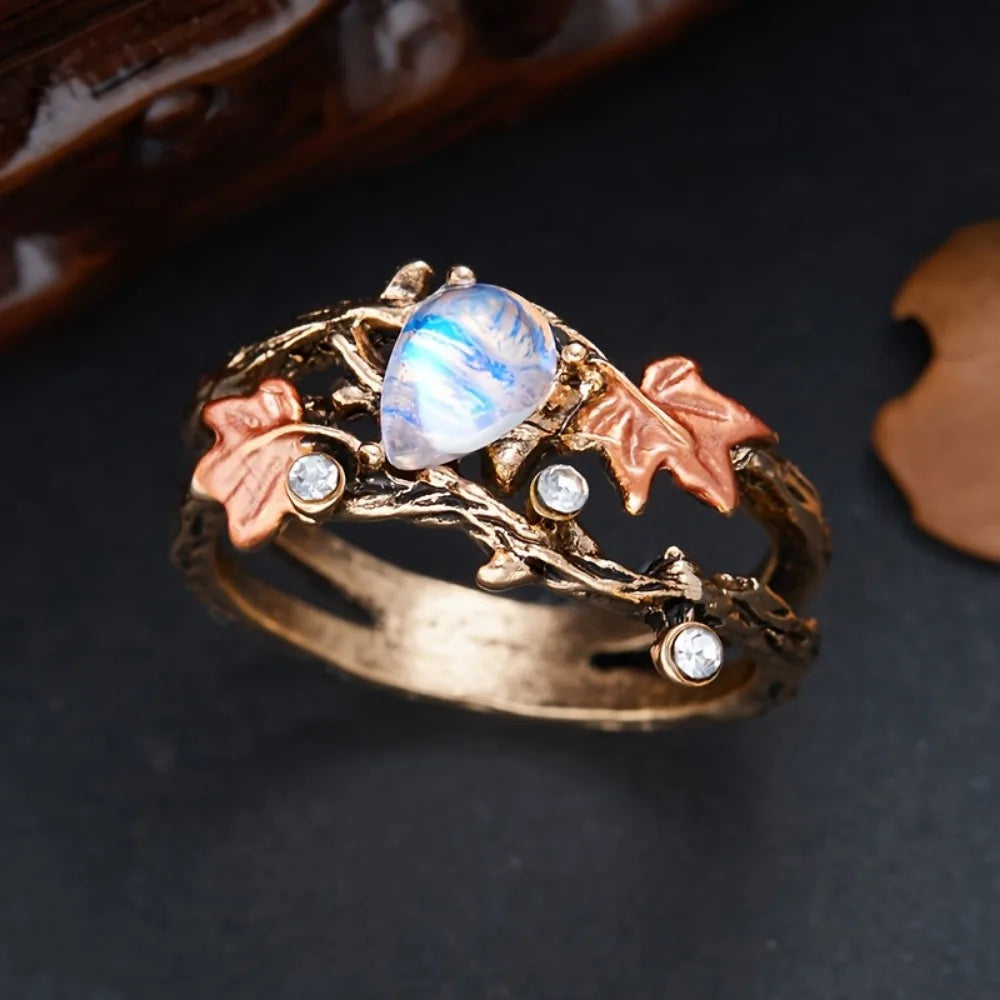 Vintage Style Antique-looking Open "Water Drop" Maple Leaf Ring