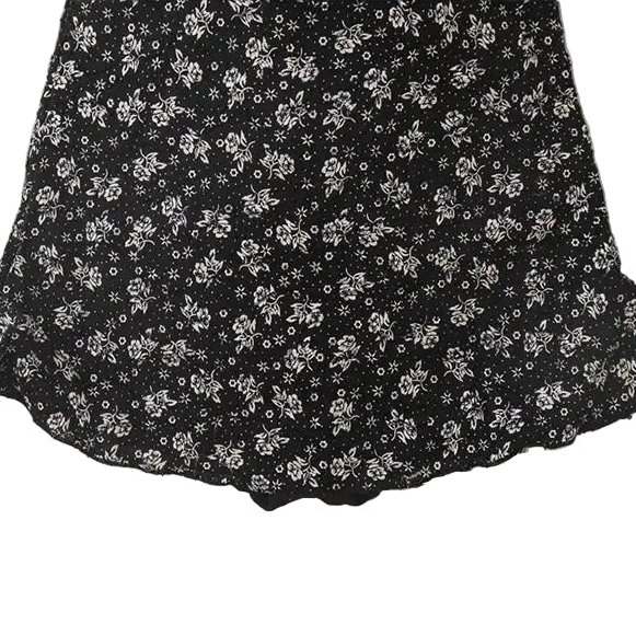 Black with White Ditsy Floral Roses Print High Waist, Ruffle Straps One-piece Swimsuit