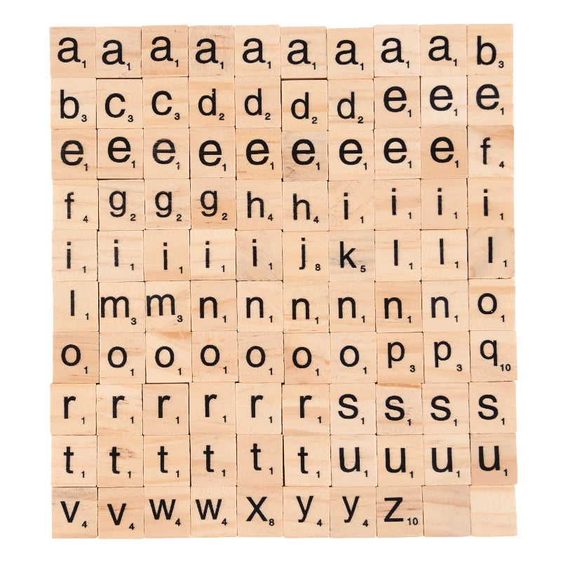 100Pcs Wood Letter Tiles Alphabet Word Game Pieces, Number Tiles for Crafts, Education, Home School