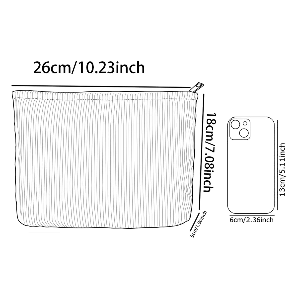 Cat patterned corduroy makeup bag, lightweight zipper storage box, multifunctional bag with lining, used for storing cosmetics
