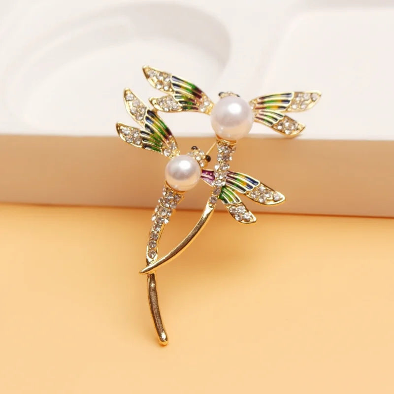 Light and Luxurious Artificial Pearl Double Dragonfly Brooch Suitable for Coat and Backpack Accessories