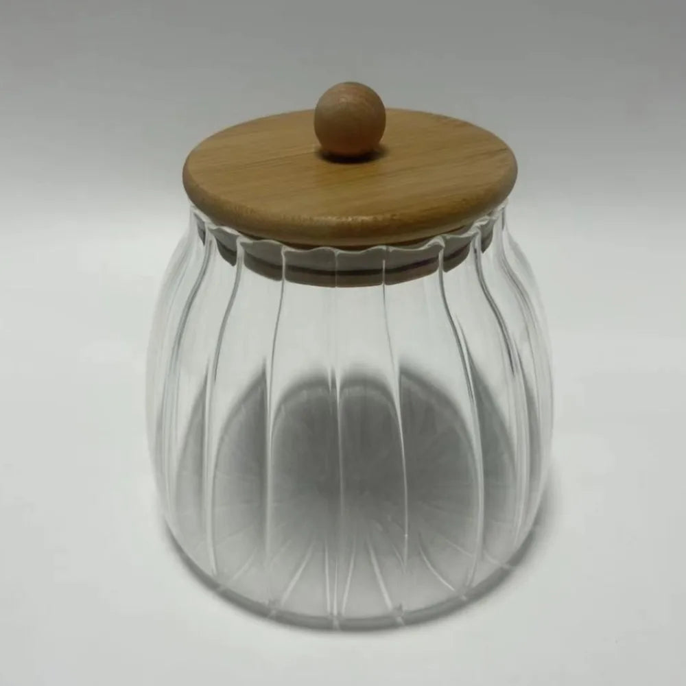 Transparent Airtight Glass Containers Moisture Proof Large Capacity Tea Storage Jar Wooden Lid Food Storage Container