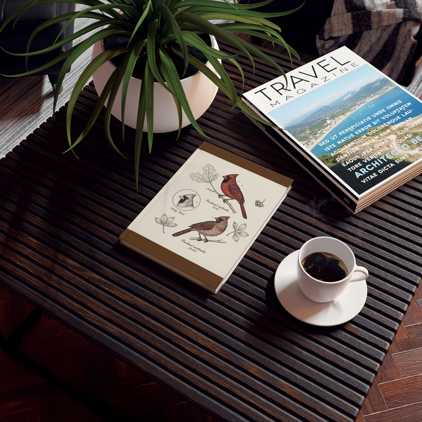 Vintage-style Cardinal Birds Scientific Sketch— Hardback Blank or Ruled Notebook