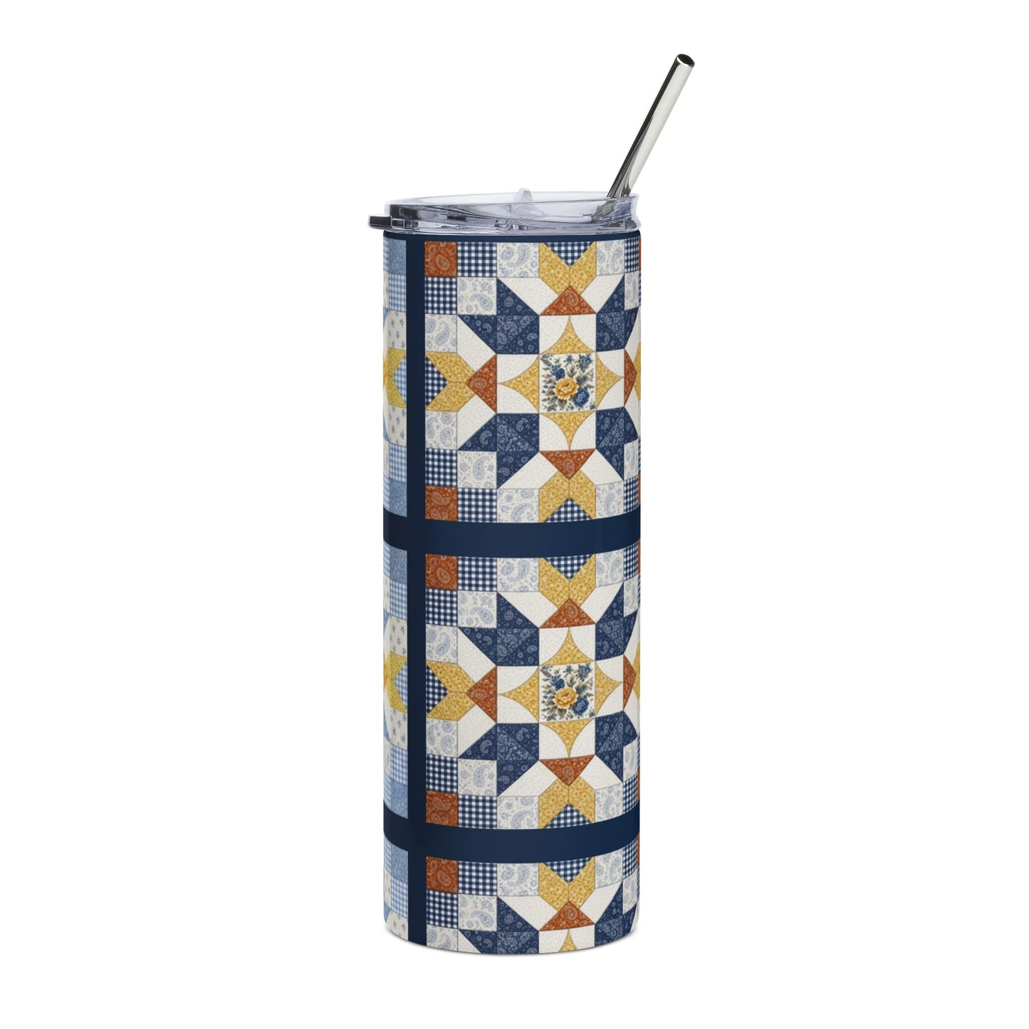Copy of 20oz Stainless Tumbler — Vintage Blue Florals Quilt Patchwork Design