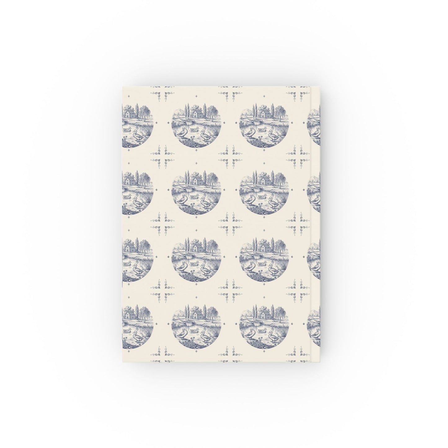 French Blue-line Toile Pastoral Ducks Cover — Hardback Blank or Ruled Notebook