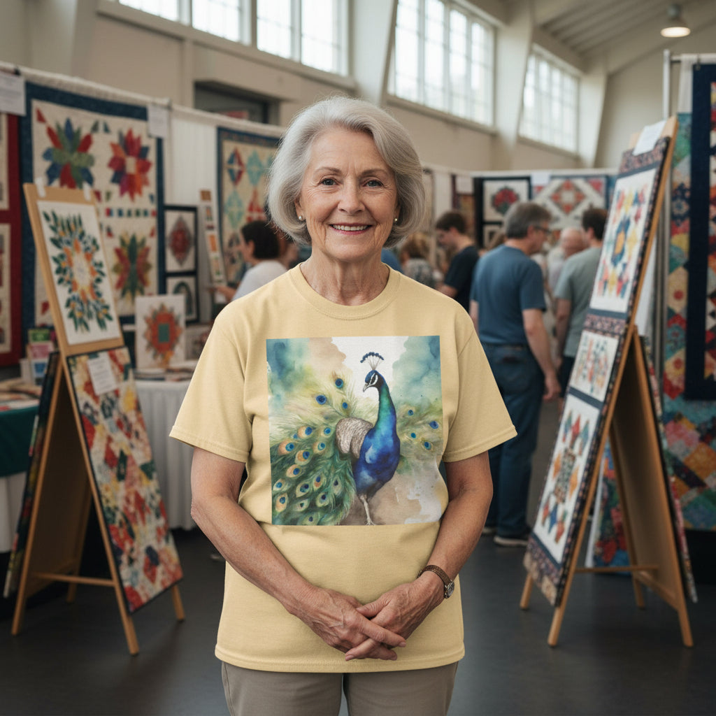 Watercolor of Proud Peacock Display Cotton T-shirt