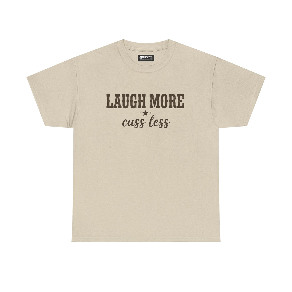 Laugh More, Cuss Less Tee — Vintage Script Graphic T‑Shirt