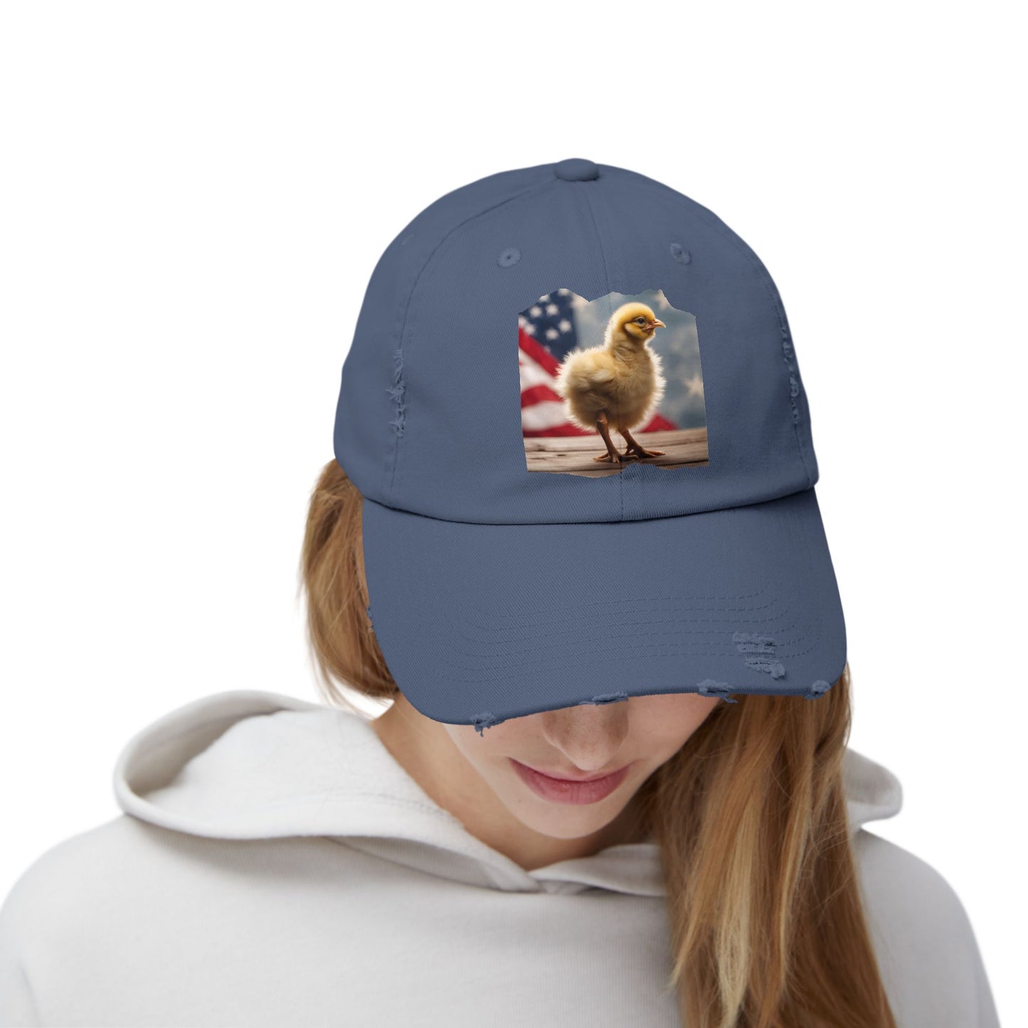 Patriotic Chick Chicken Chick with US Flag Baseball Cap-Patriot-themed Chicken Cap, Trucker Hat