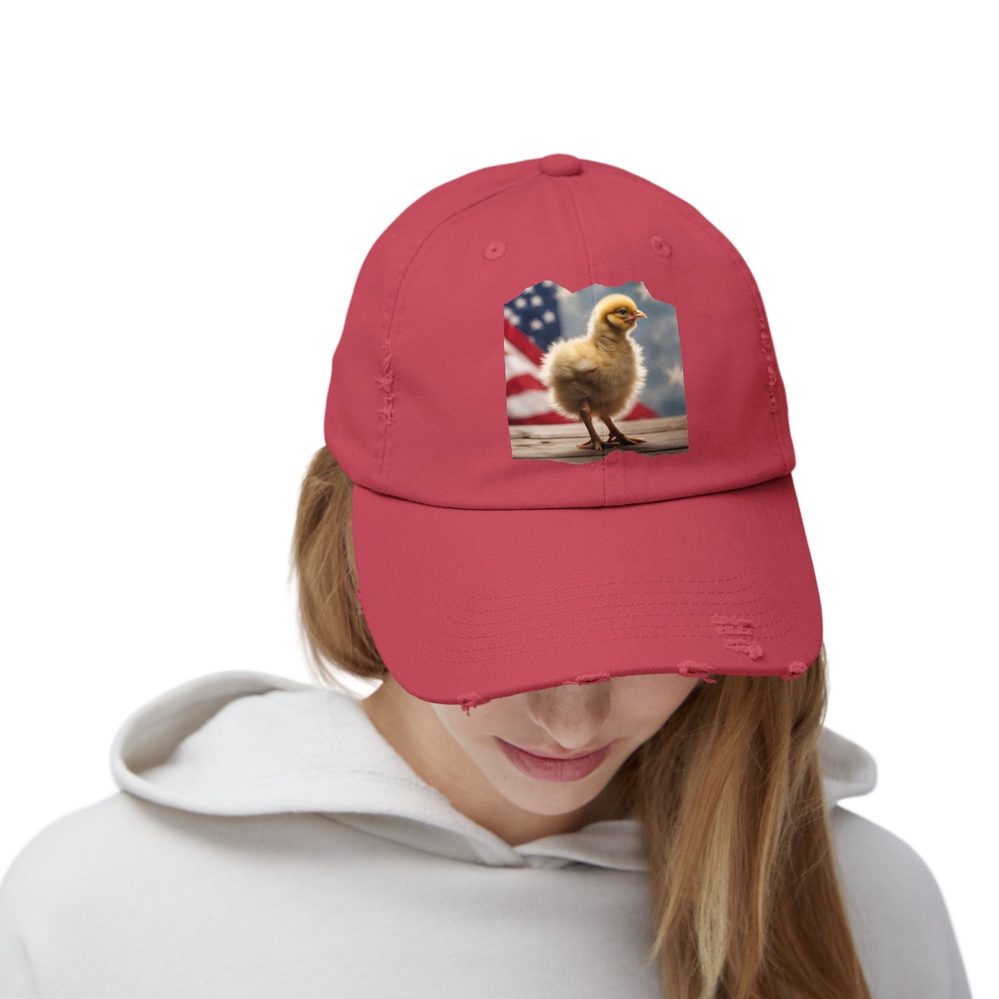 Patriotic Chick Chicken Chick with US Flag Baseball Cap-Patriot-themed Chicken Cap, Trucker Hat
