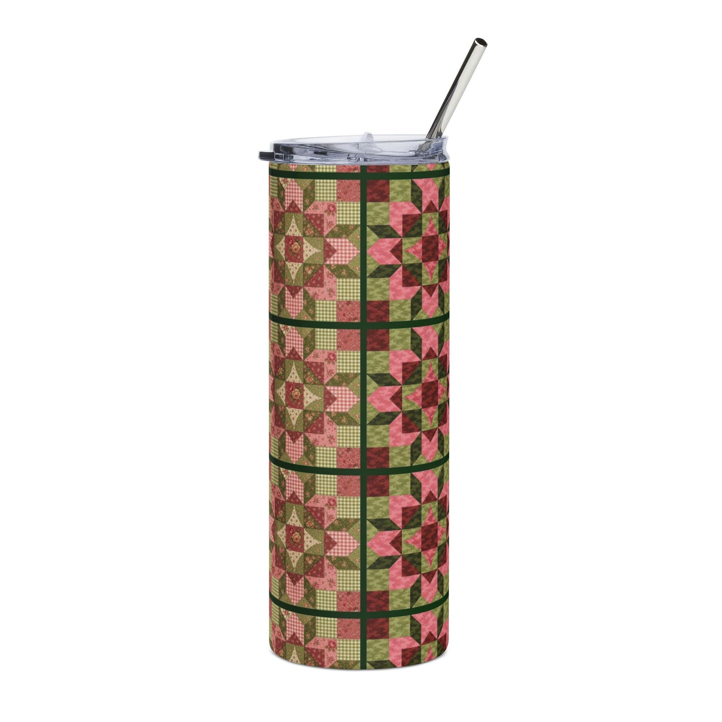20oz Stainless Tumbler — Vintage Floral Quilt Patchwork Design