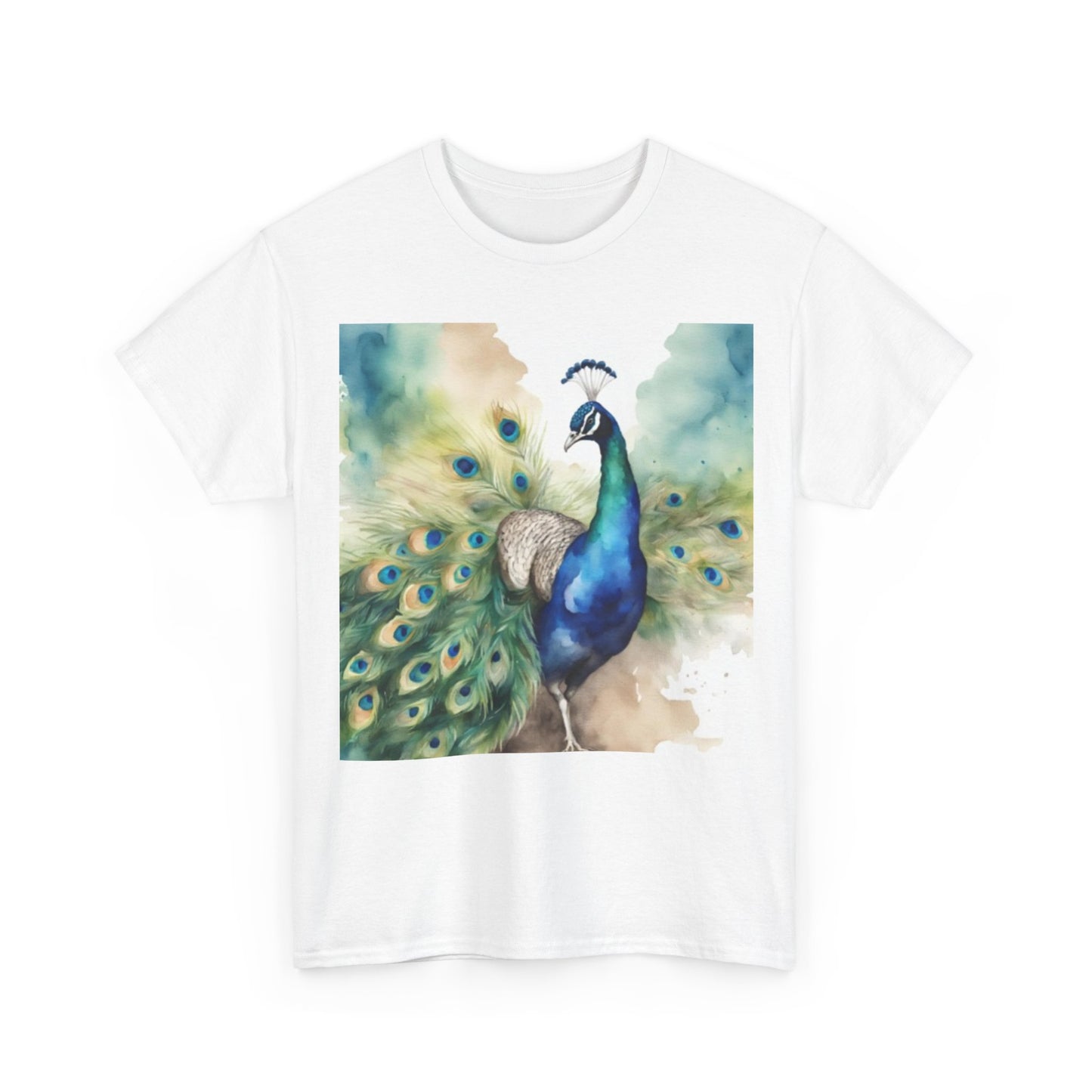 Watercolor of Proud Peacock Display Cotton T-shirt