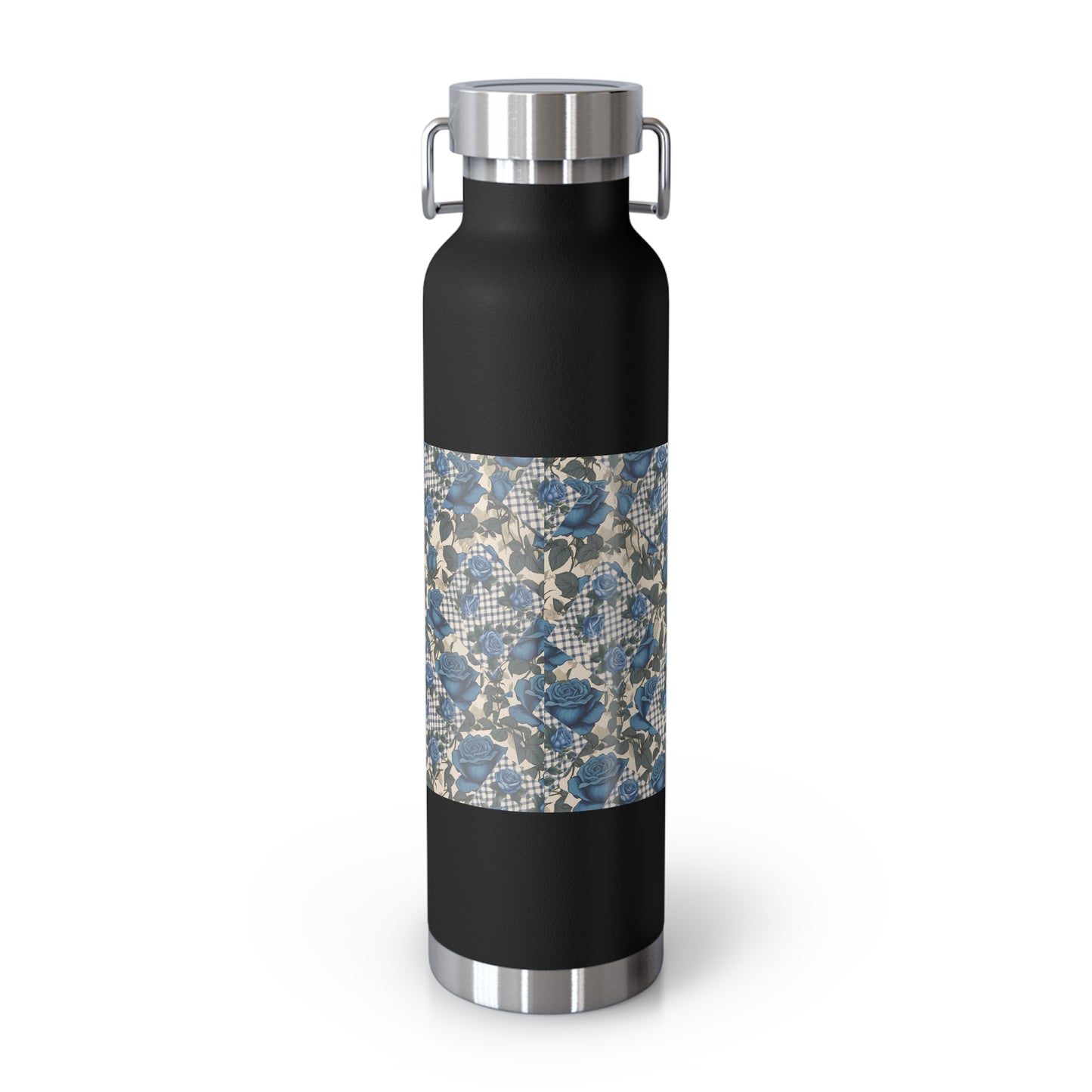 Blue Rose, Gingham Patchwork Insulated Bottle, 22oz