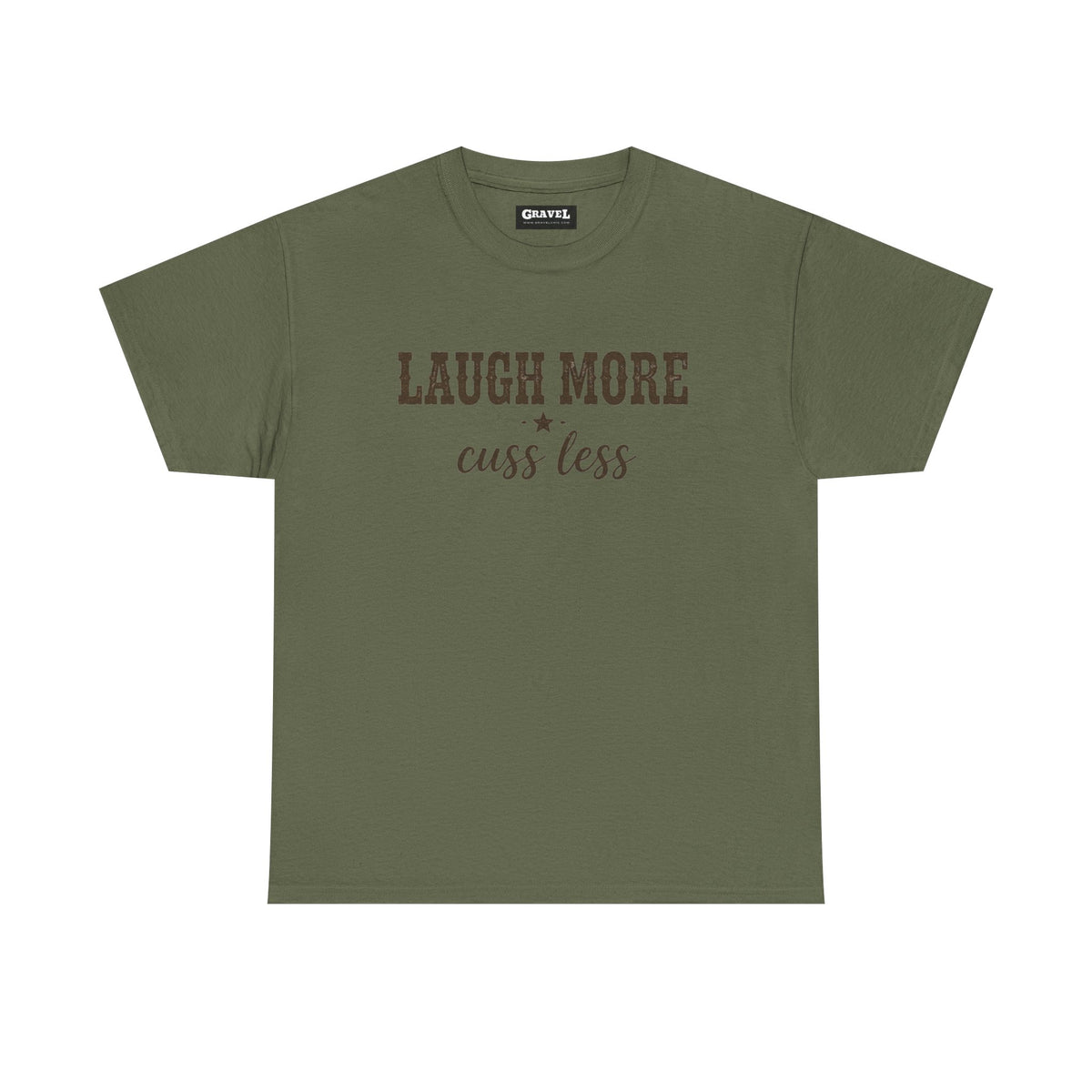 Laugh More, Cuss Less Tee — Vintage Script Graphic T‑Shirt