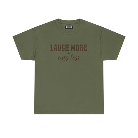 Laugh More, Cuss Less Tee — Vintage Script Graphic T‑Shirt