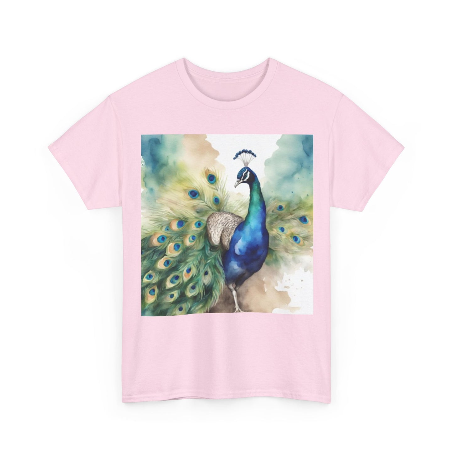 Watercolor of Proud Peacock Display Cotton T-shirt
