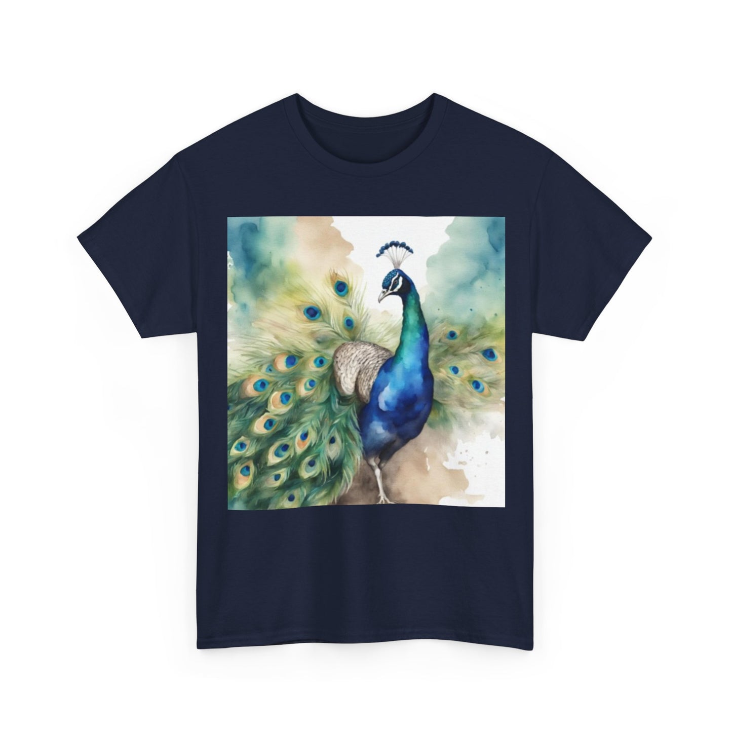 Watercolor of Proud Peacock Display Cotton T-shirt
