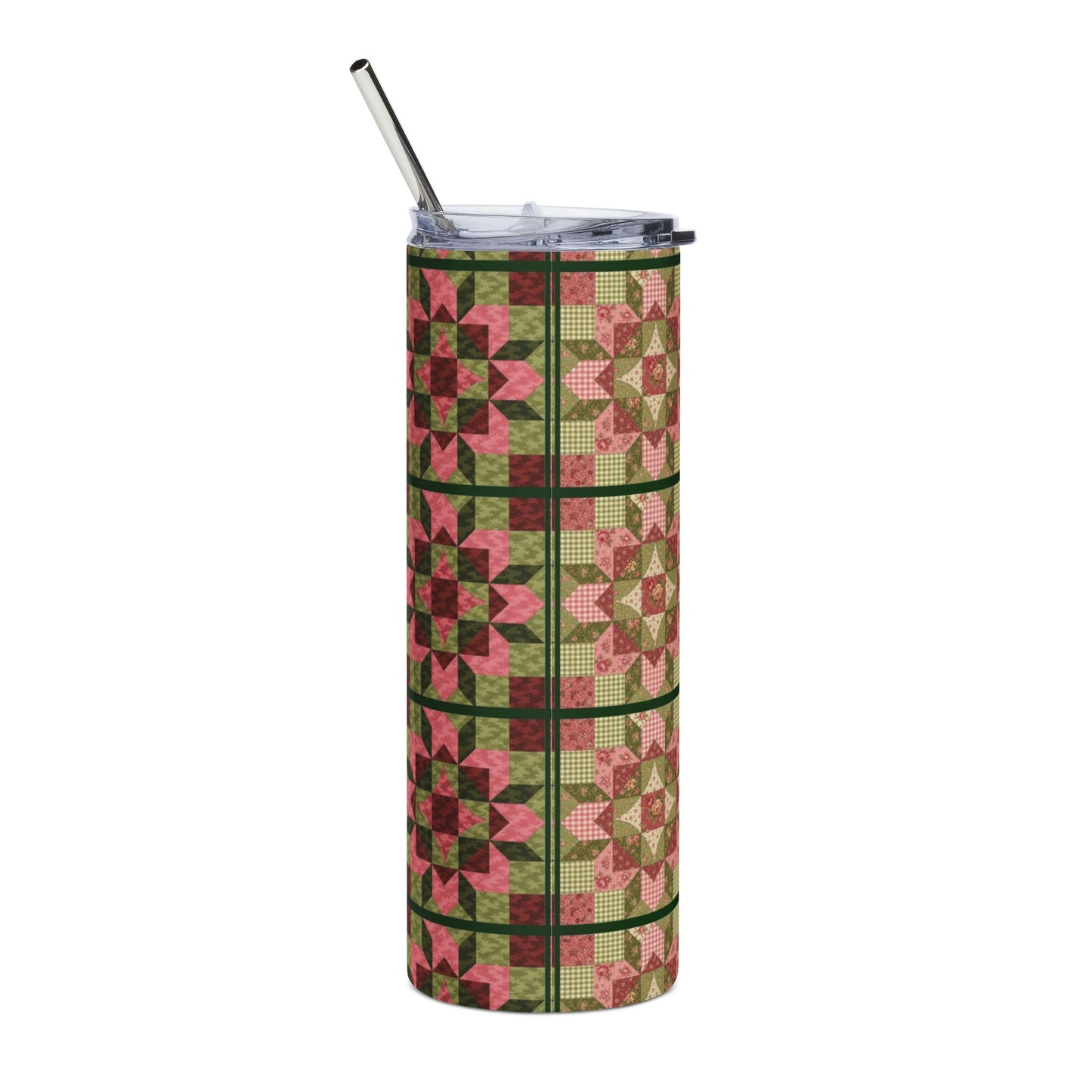 20oz Stainless Tumbler — Vintage Floral Quilt Patchwork Design