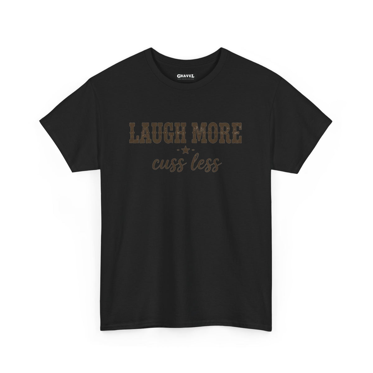 Laugh More, Cuss Less Tee — Vintage Script Graphic T‑Shirt