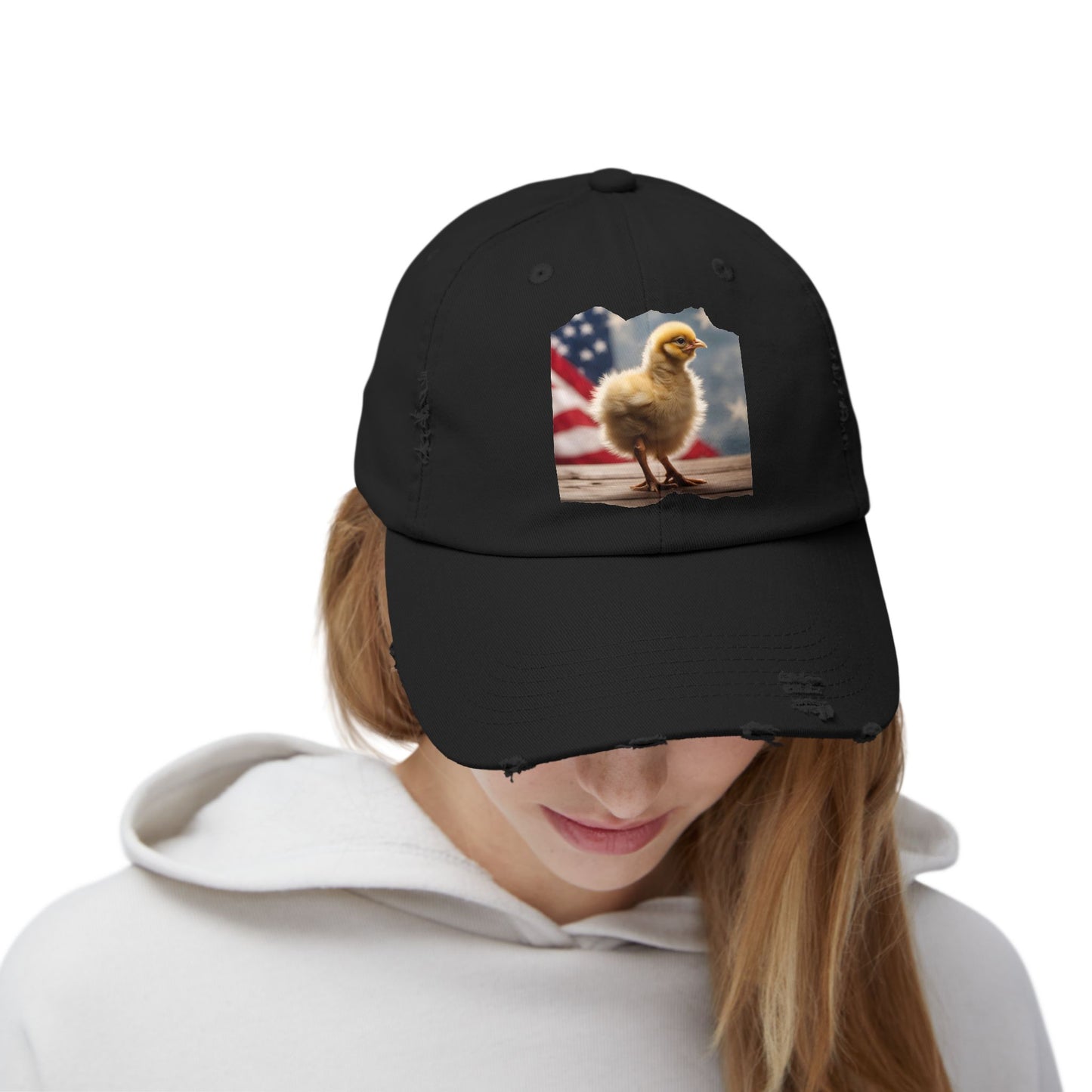 Patriotic Chick Chicken Chick with US Flag Baseball Cap-Patriot-themed Chicken Cap, Trucker Hat