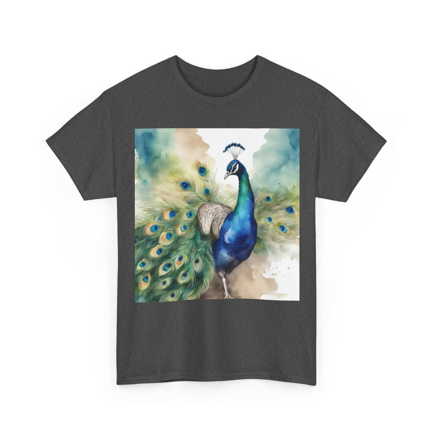 Watercolor of Proud Peacock Display Cotton T-shirt