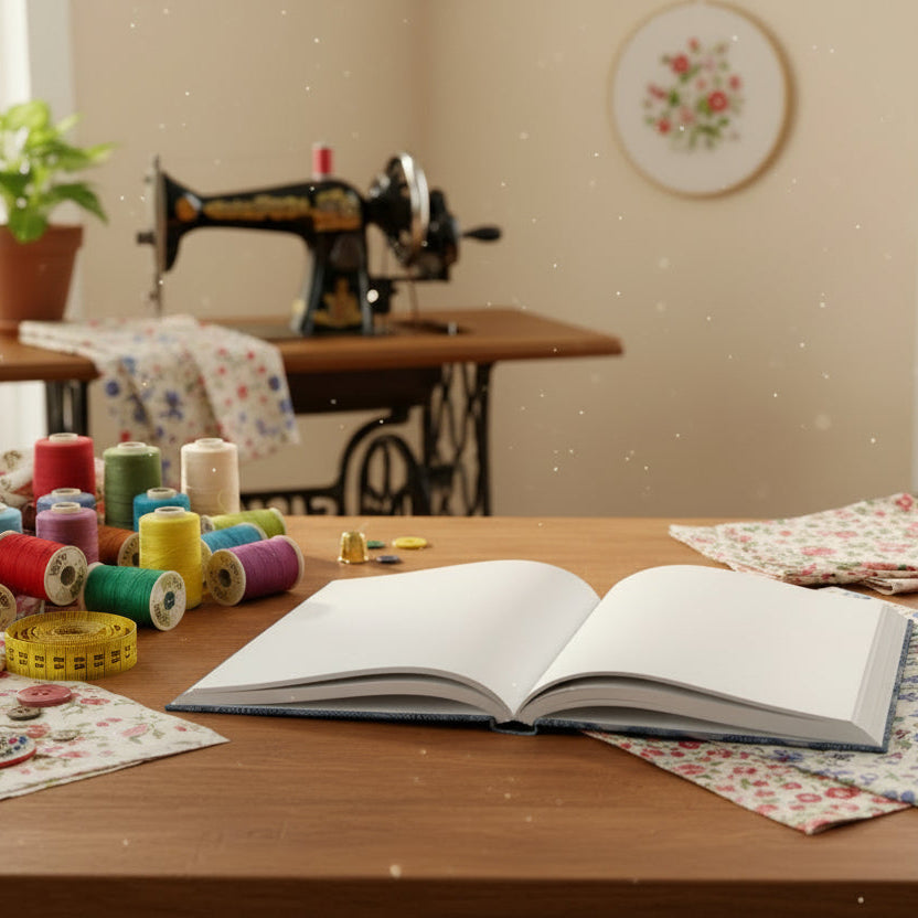 Blue-on-Grey Paisley Print Circles Cover — Hardback Blank or Ruled Notebook