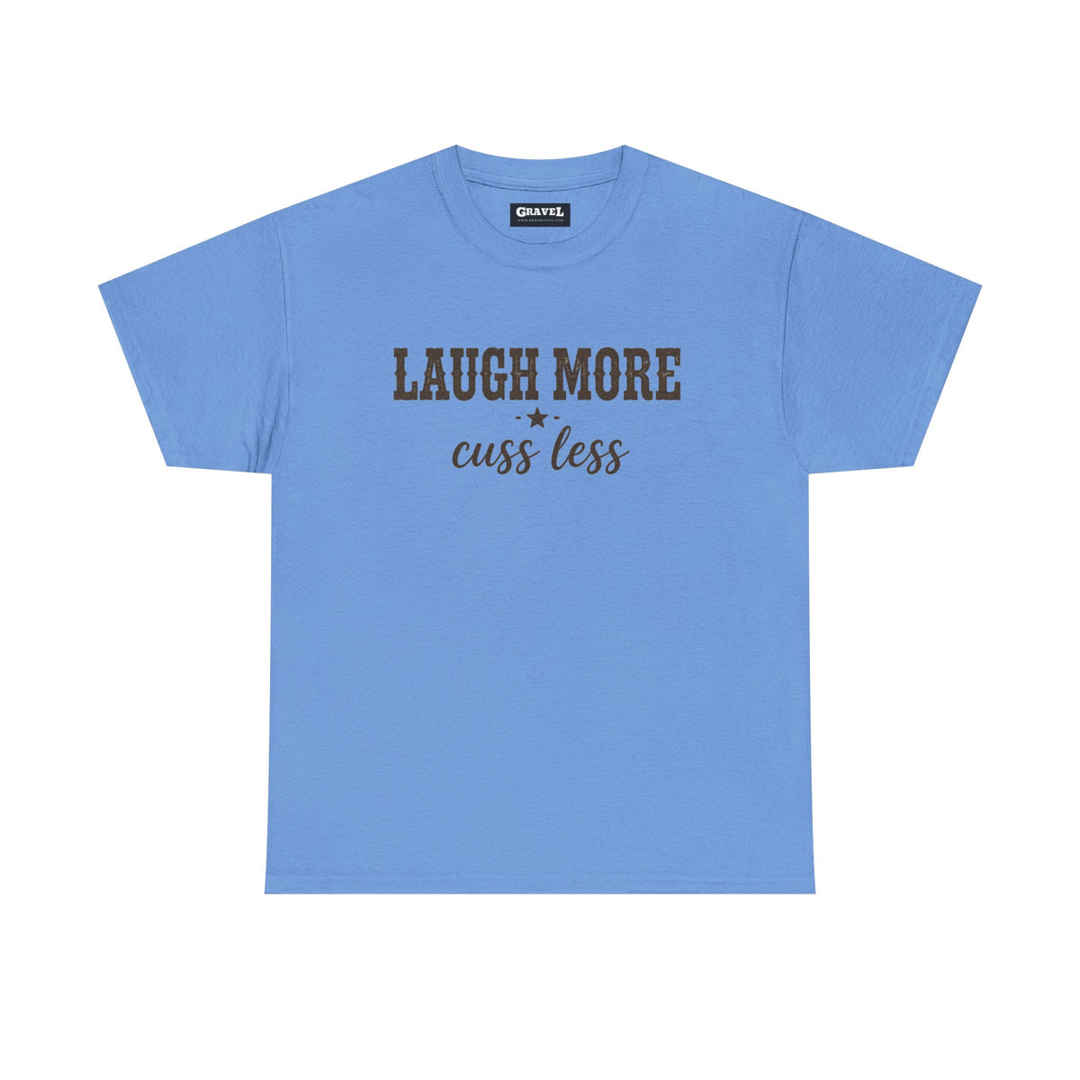 Laugh More, Cuss Less Tee — Vintage Script Graphic T‑Shirt