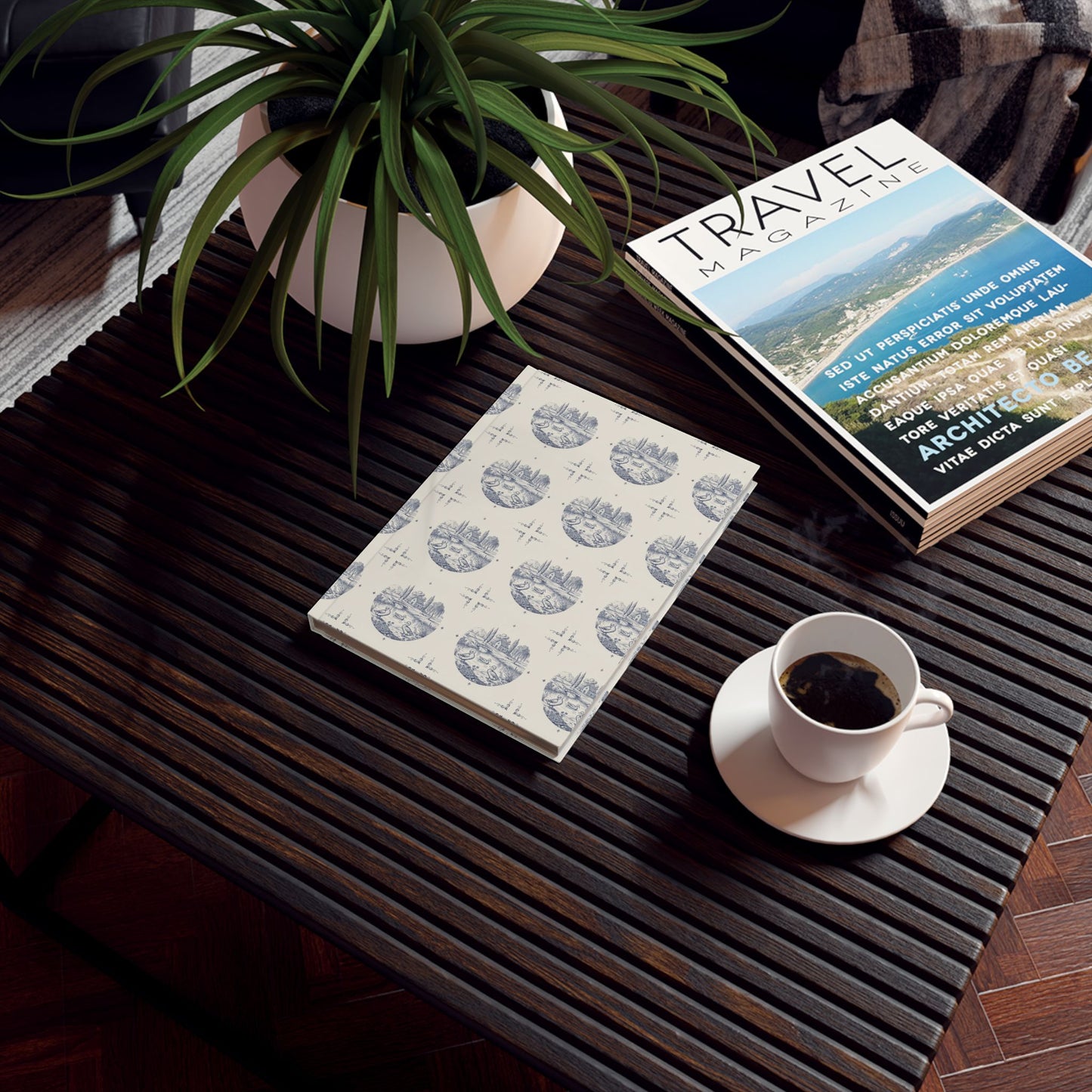 French Blue-line Toile Pastoral Ducks Cover — Hardback Blank or Ruled Notebook