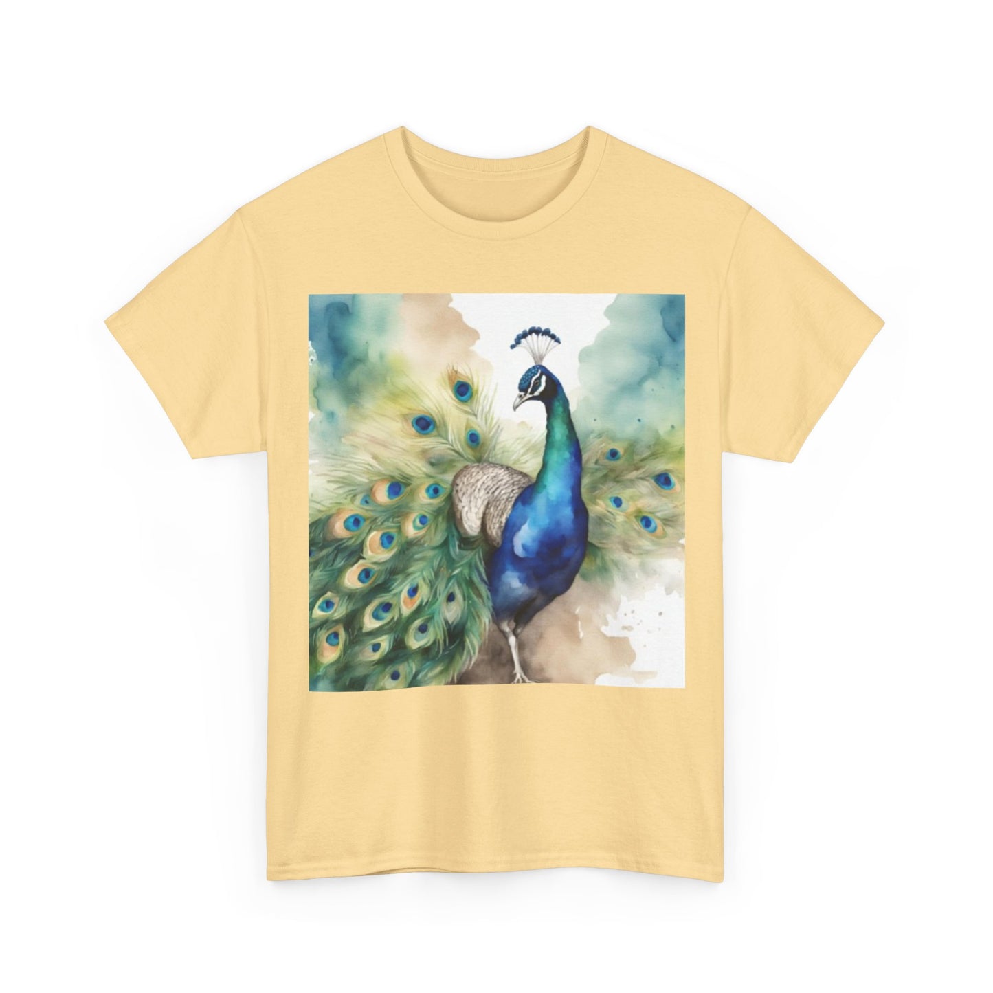 Watercolor of Proud Peacock Display Cotton T-shirt