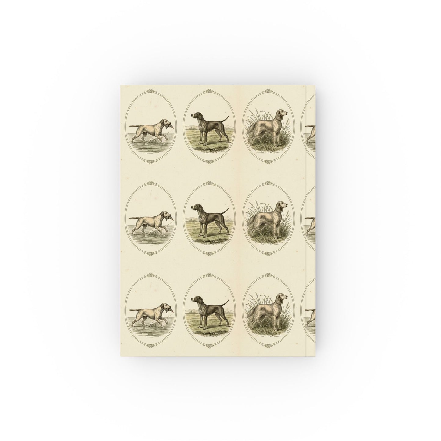 Vintage Hunting Dogs Sketch, Brown Lines on Beige Pattern— Hardback Blank or Ruled Notebook