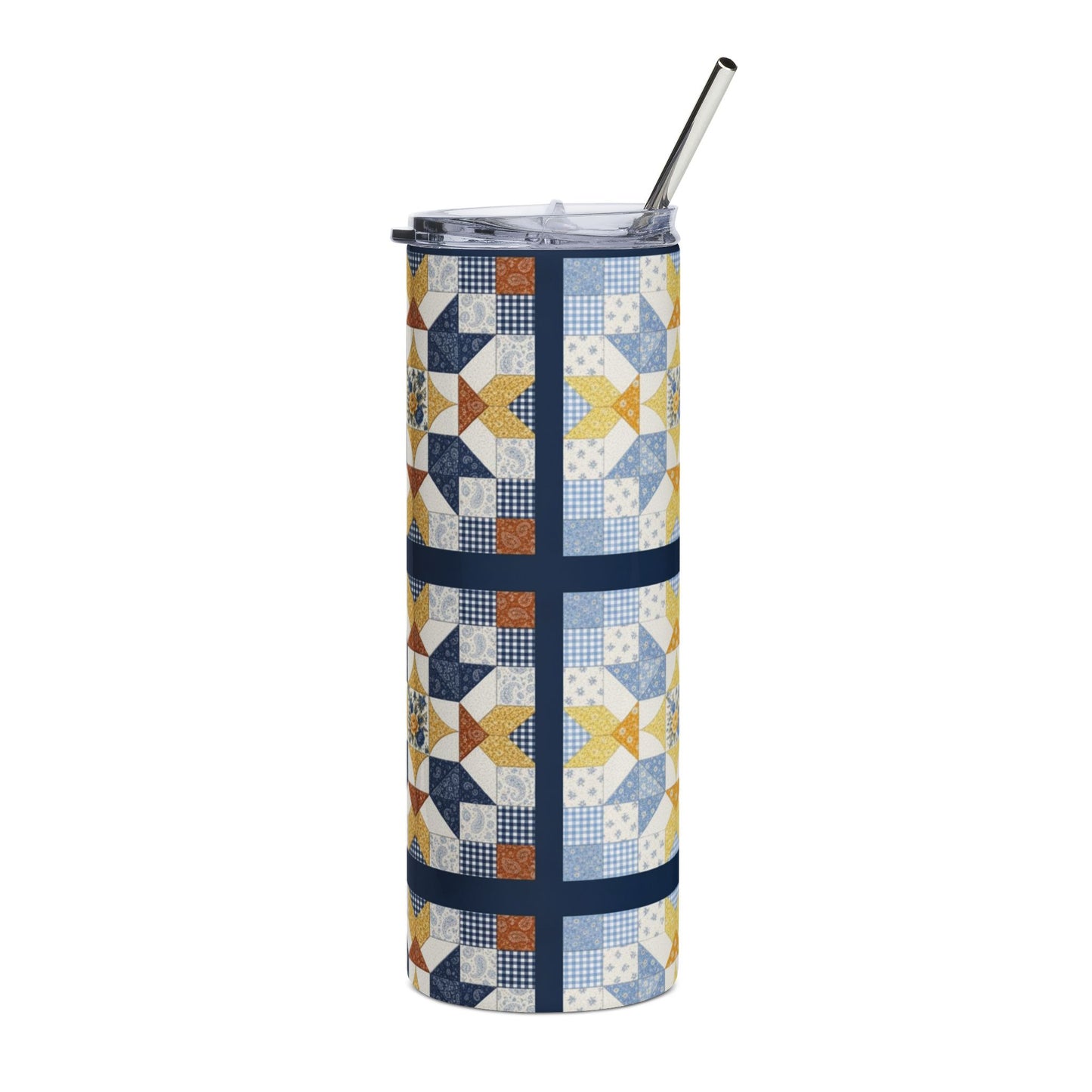 Copy of 20oz Stainless Tumbler — Vintage Blue Florals Quilt Patchwork Design