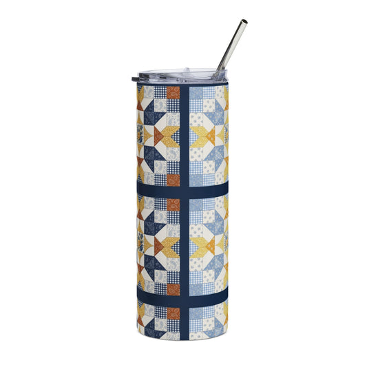 Copy of 20oz Stainless Tumbler — Vintage Blue Florals Quilt Patchwork Design