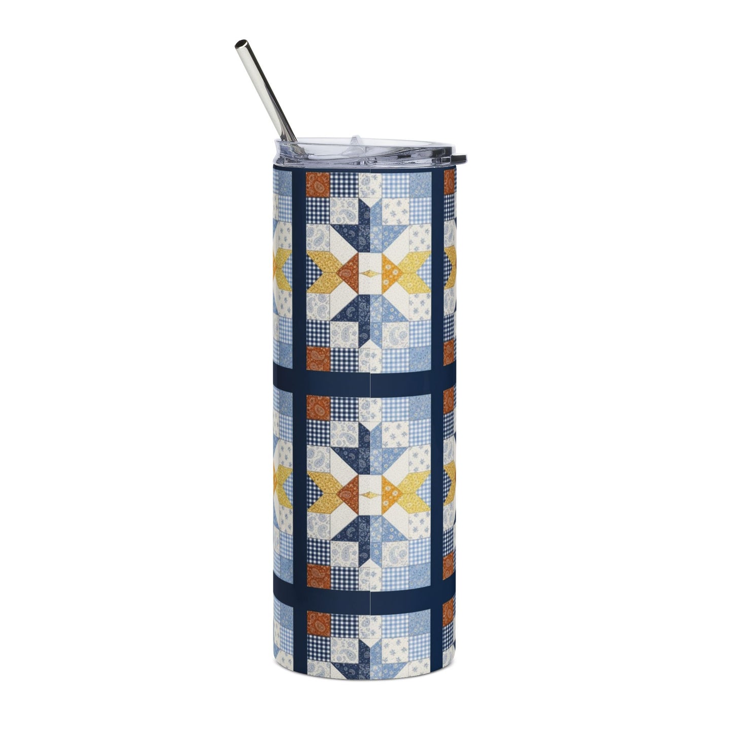 Copy of 20oz Stainless Tumbler — Vintage Blue Florals Quilt Patchwork Design