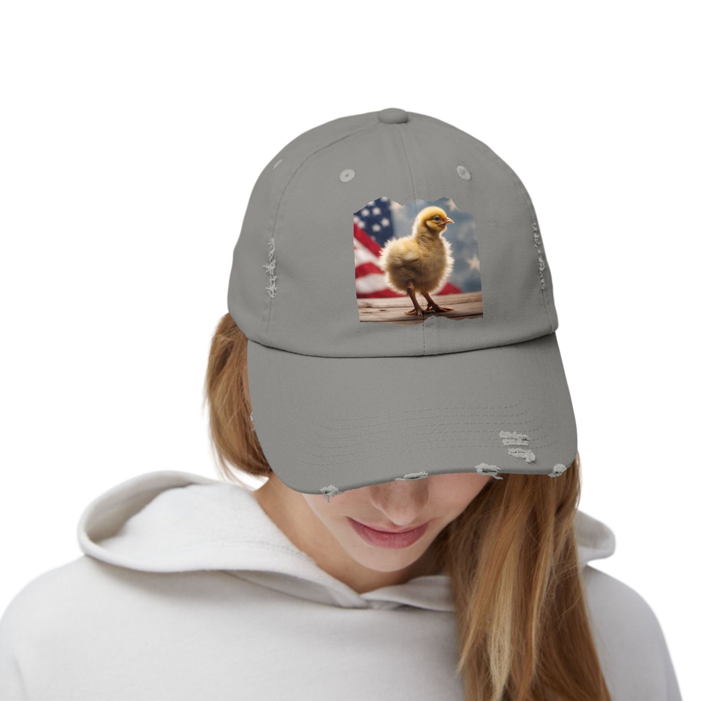 Patriotic Chick Chicken Chick with US Flag Baseball Cap-Patriot-themed Chicken Cap, Trucker Hat