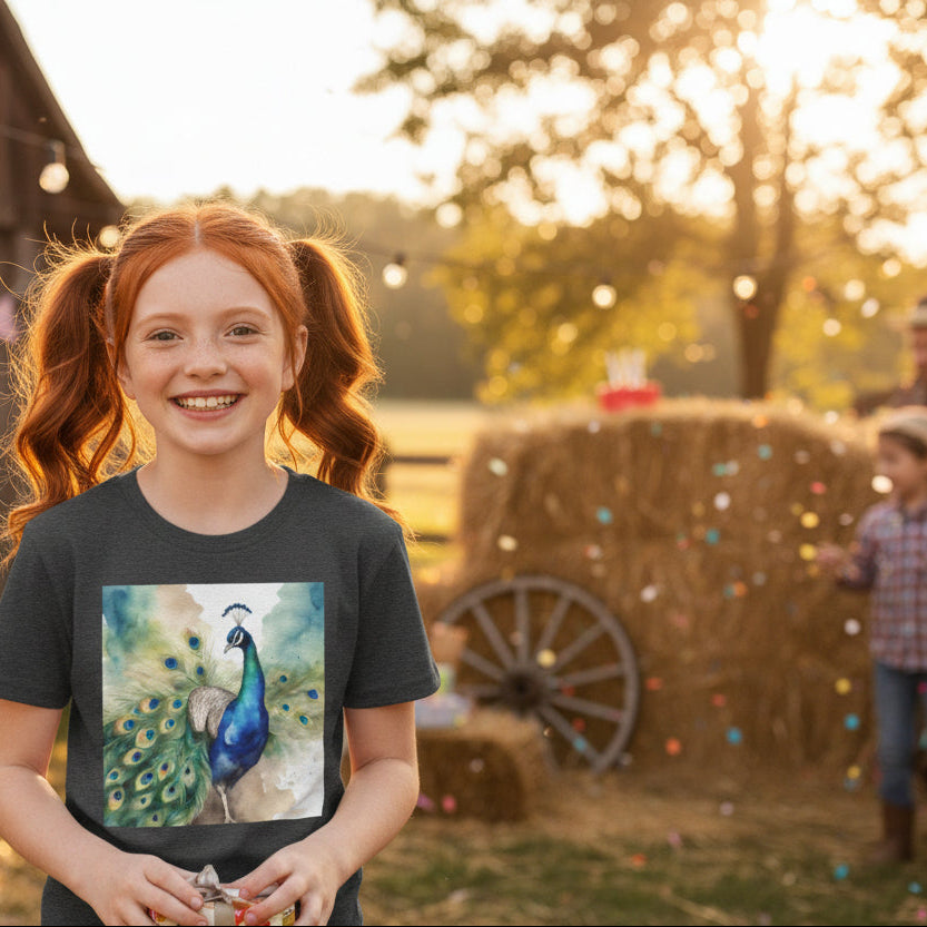 Watercolor of Proud Peacock Display Cotton T-shirt