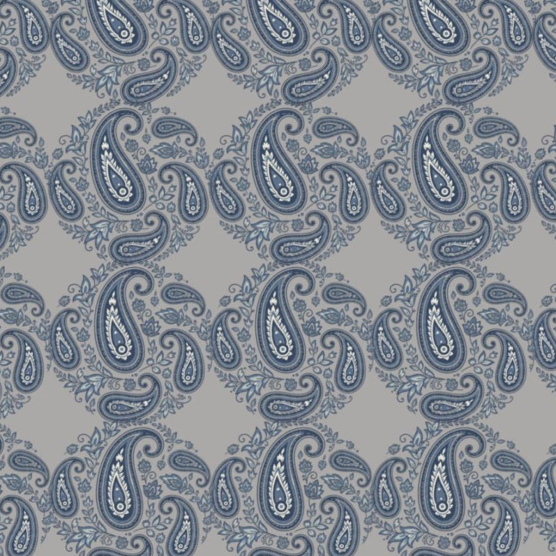 Blue-on-Grey Paisley Print Circles Cover — Hardback Blank or Ruled Notebook