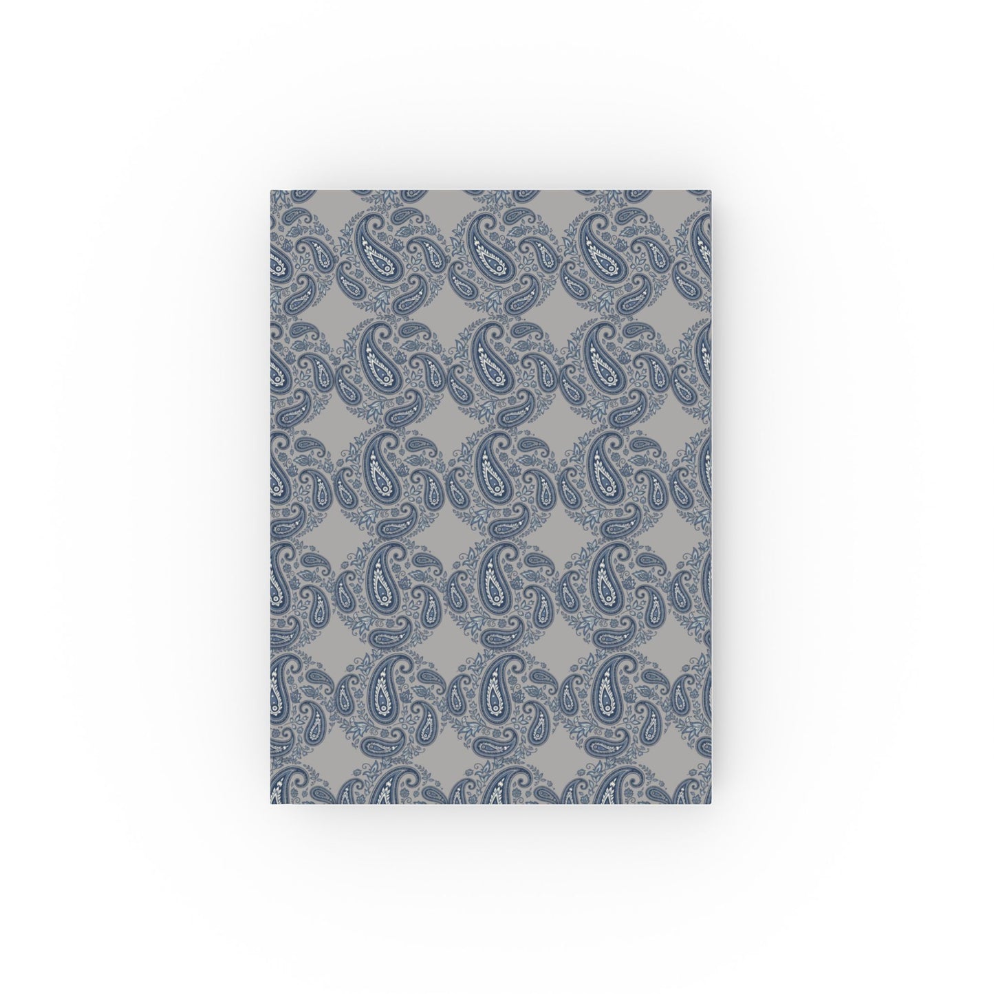 Blue-on-Grey Paisley Print Circles Cover — Hardback Blank or Ruled Notebook
