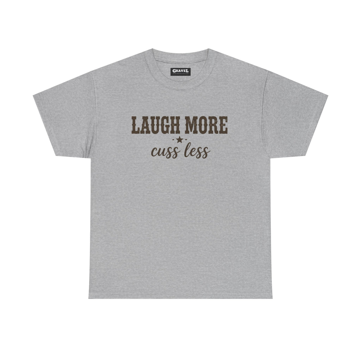 Laugh More, Cuss Less Tee — Vintage Script Graphic T‑Shirt