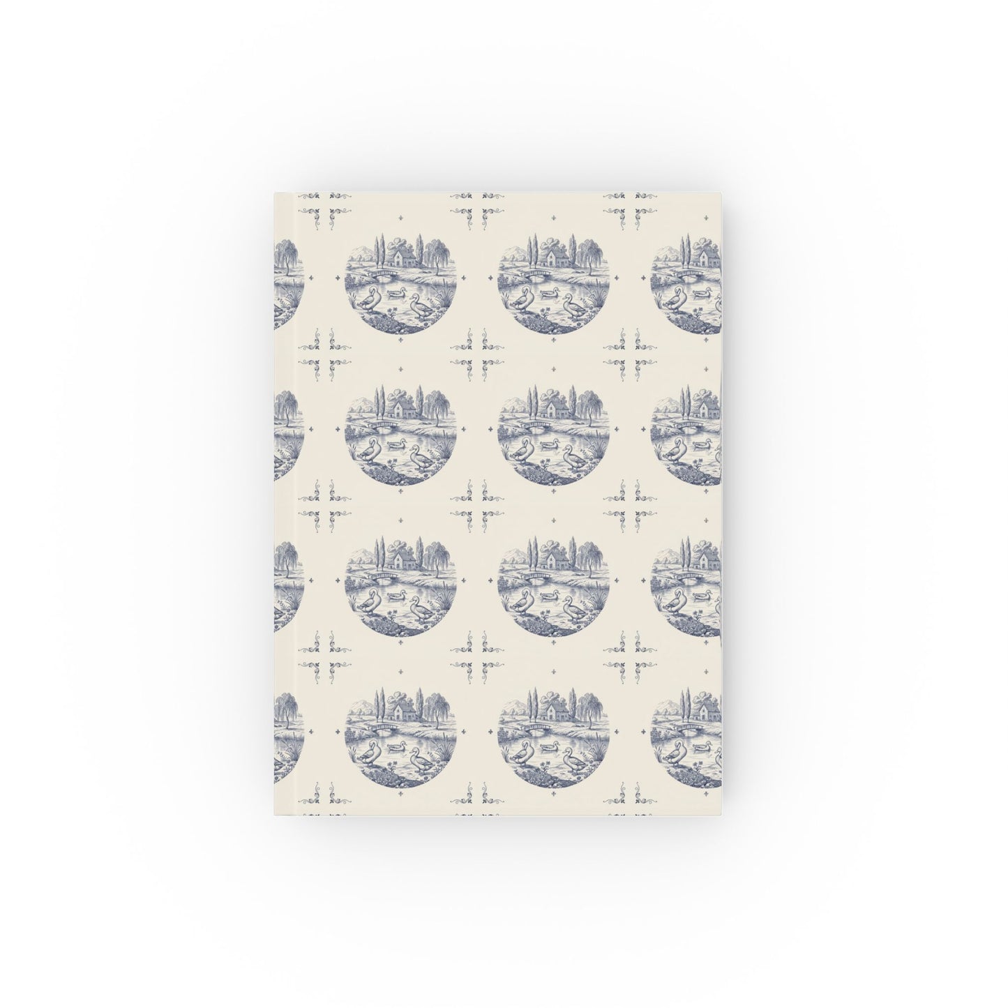 French Blue-line Toile Pastoral Ducks Cover — Hardback Blank or Ruled Notebook