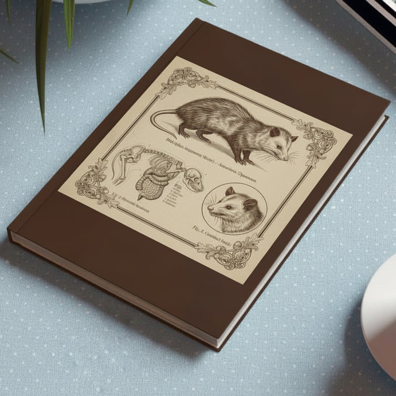 Vintage-style American Opossum Scientific Sketch— Hardback Blank or Ruled Notebook